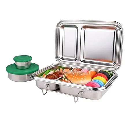 Aohea hot selling silicone leak-proof stainless steel bento lunch box for kids school Silicone lunch box 2 grid with cover