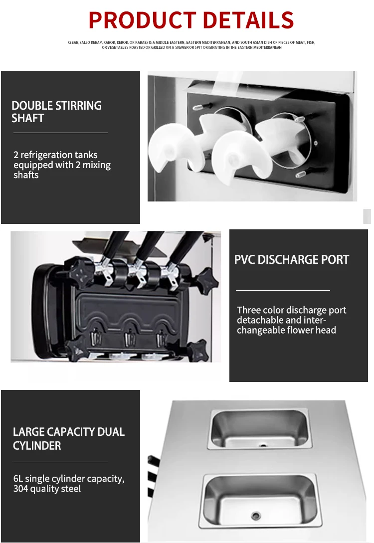 2028l/h 3 Flavor Soft Ice Cream Maker Machine Commercial Soft Serve