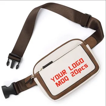 Low MOQ Custom Logo Print on Luxury Designer PU Leather Durable Mini Sports Bag Fanny Pack Waist Belt Bag With Adjustable Strap