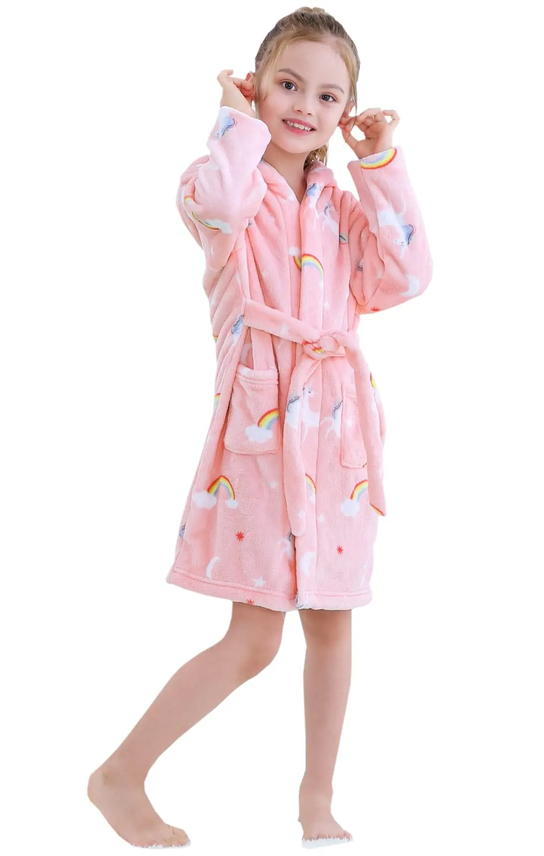 Wholesale Cartoon Character Girl hooded robe Warm Soft  Flannel Fleece Printed bathrobe Children bathrobe manufacture