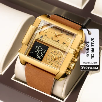 POEDAGAR New Casual Sport Chronograph Men Watch Vintage Square Leather Reloj Para Hombre Waterproof Luminous for Man