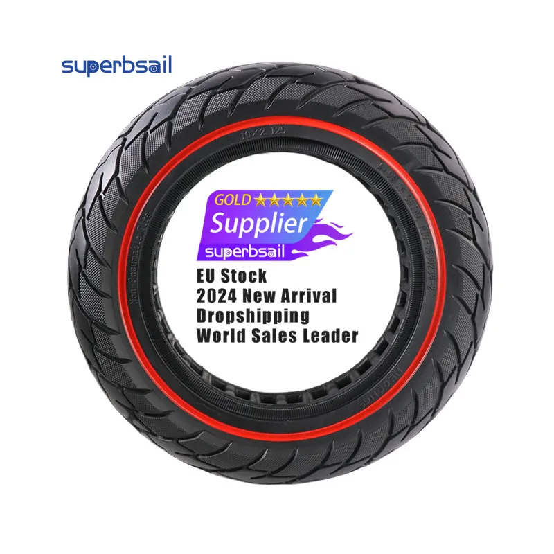 Superbsail EURO Stock Xiaomi Scooty 10*2.125 Red Ring Solid Wheel Tire For M365 PRO PRO2 1S 10 Inch Electric Scooter Tyres