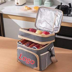 Custom Logo Double-layer Waterproof Large Capacity Insulated Bag Outdoor Picnic Ice Cooler Lunch Bag Food Delivery Storage Pack
