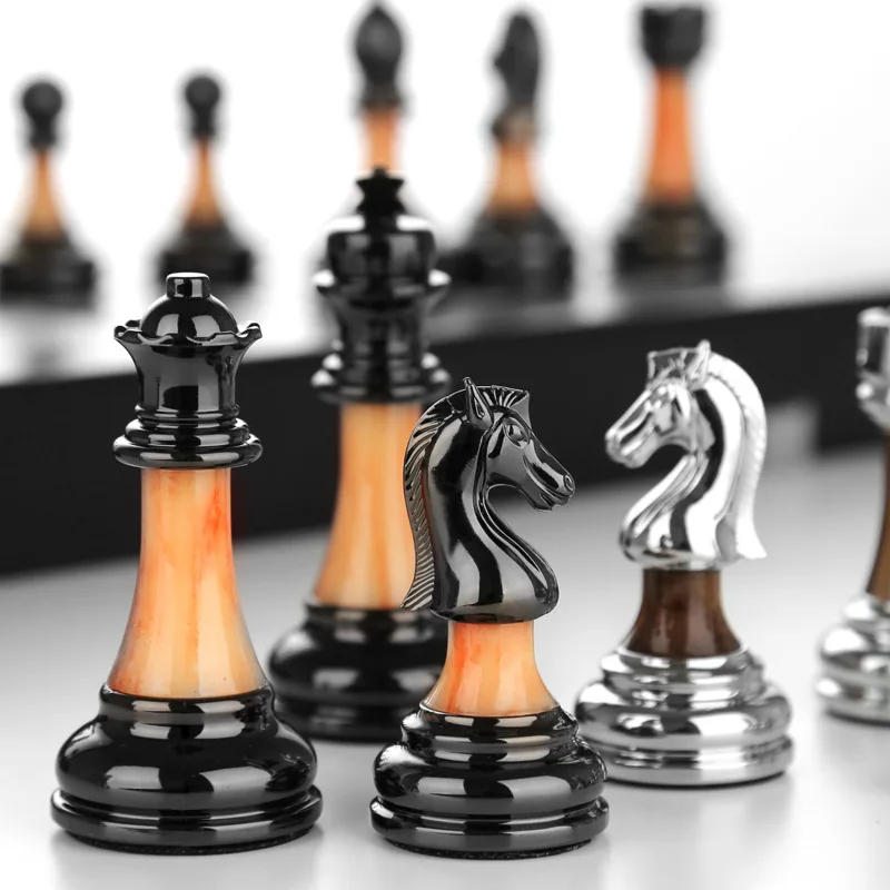 Wholesale Factory professional custom metal chess pieces and leather chess  board game set From m.
