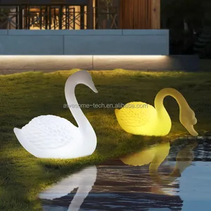 Outdoor Plastic Landscape Animal Cartoon Animal Swan Sculpture Decoration LED Color-changing Swan Light Garden Decoration
