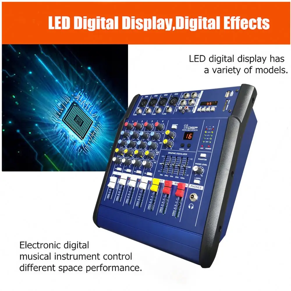 Professional 4 Channel Audio Mixer with power Amplifier For Studio Karaoke singing stage DJ performance
