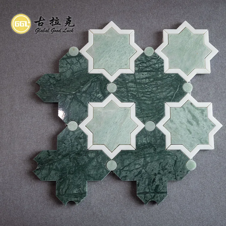 Modern Customized Flower Shape Green Stone Mosaic Wall Floor Tile Waterjet Marble Mosaics supplier