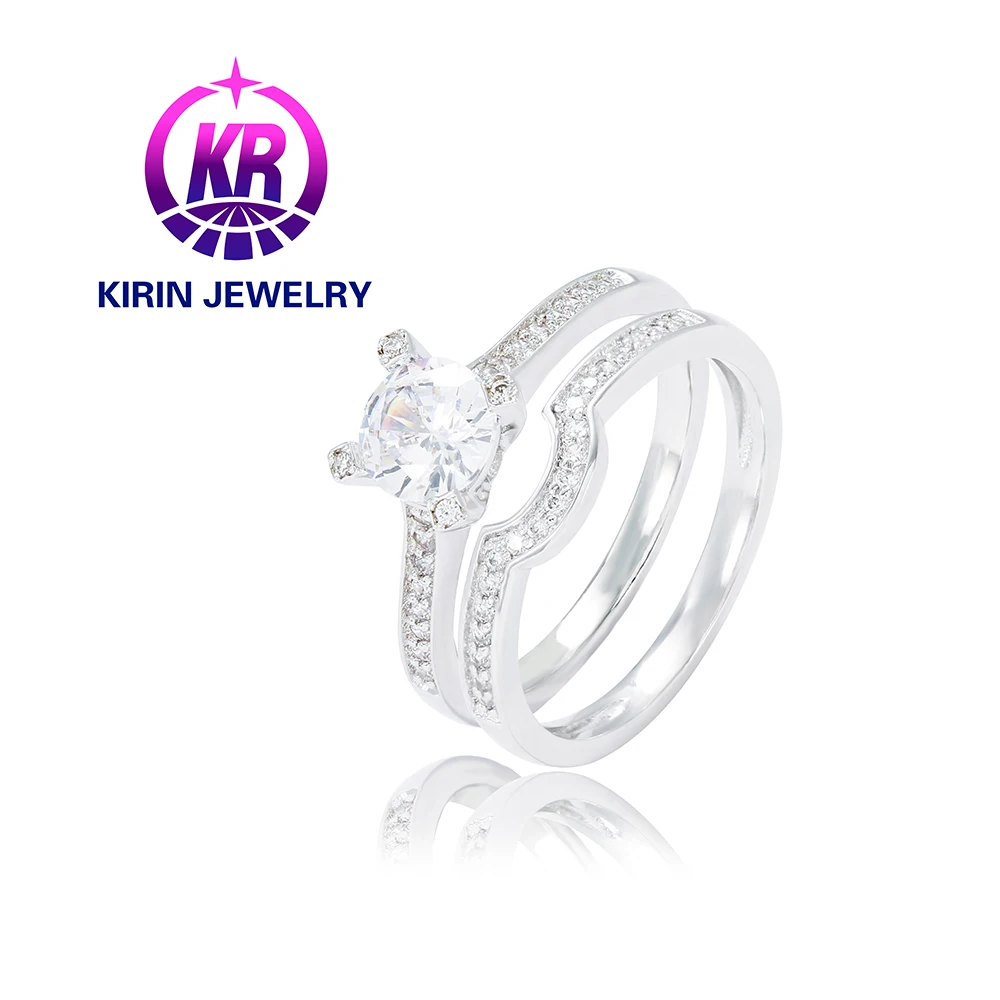 Top-ranking 925 Sterling Silver wedding engagement rings sets rhinestone crystal women finger ring set wedding ring sets women