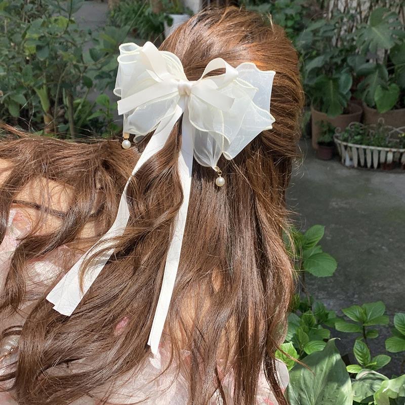 Sweet Chiffon Bow Hair Clips - Pink Shining Satin