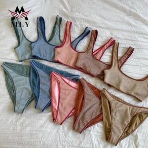 New Product Glitter Fabric Swimwear Bandeau Swimsuit Seamless Bathing Suit