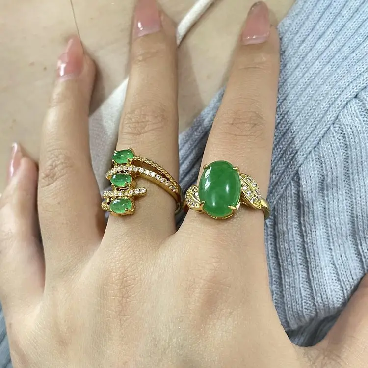 卸売高品質天然宝石翡翠石リング癒しスピリチュアルフィンガー18k