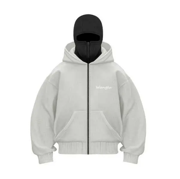 Salati Manufacturer Streetwear Quarter Zip Double Hood Oversized Blank Ninja Balaclava Men Sweatshirt Hoodies With Face Ski Mask gallery 2