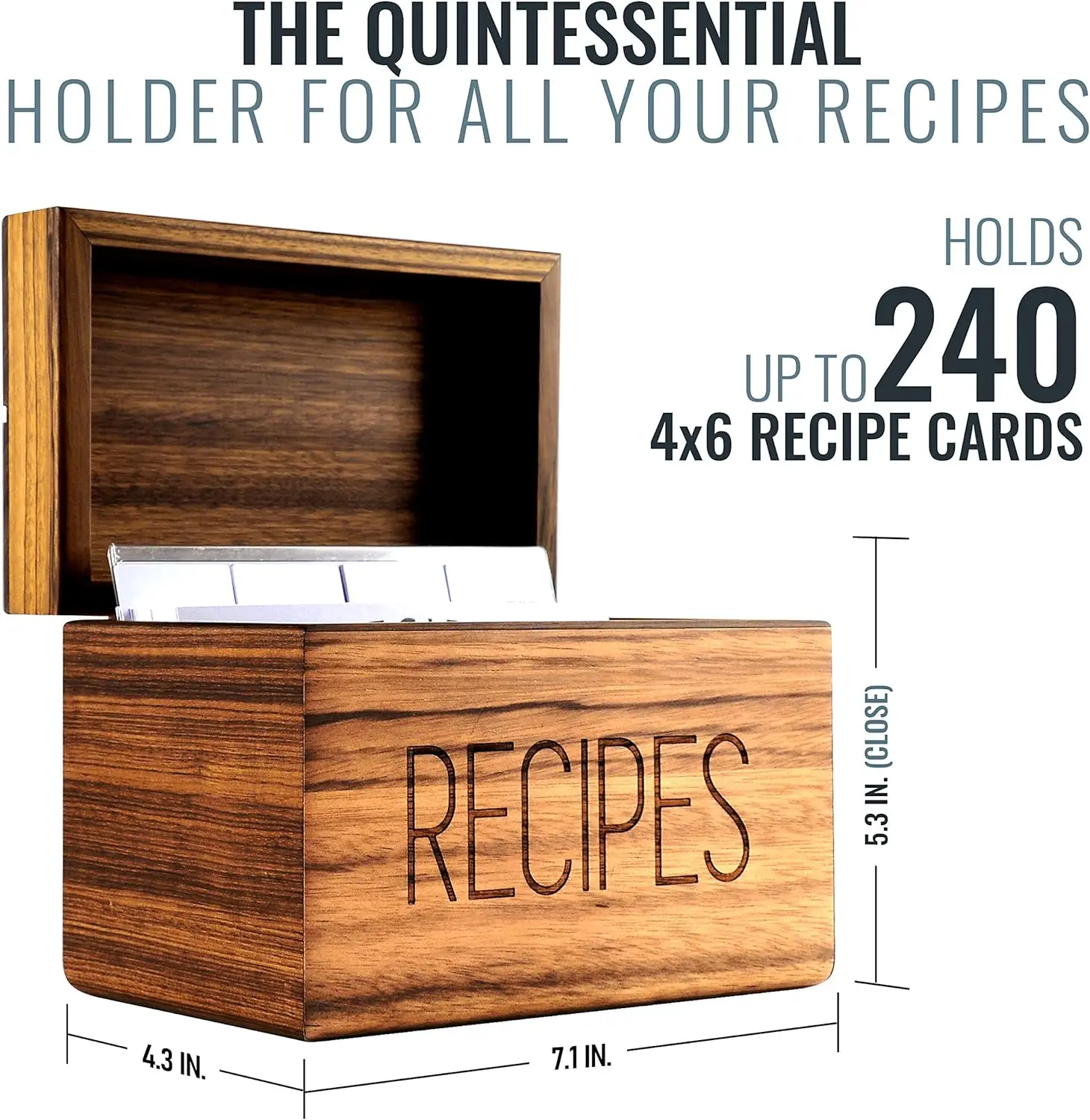 Farmhouse Design Wooden Recipe Box With Cards And Dividers With Recipe