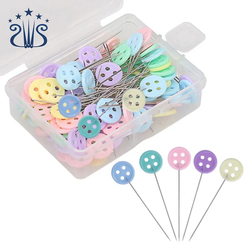 RTS 100PCS  Assorted Colors Plastic Buttons Flat Head Pin