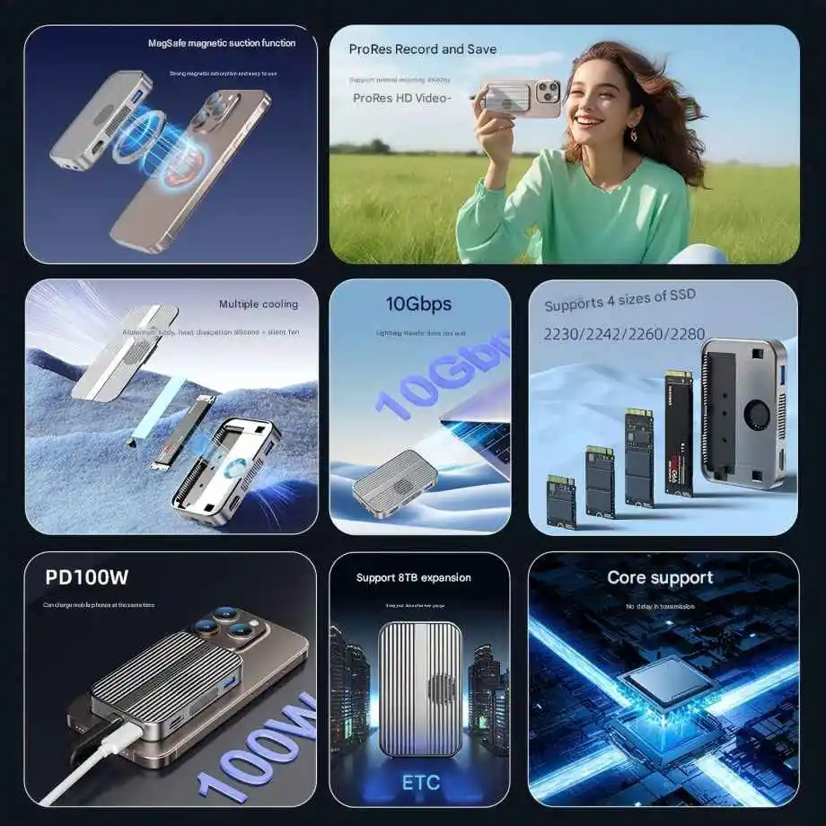 Готовый к отправке NVME 10 Гбит/с корпус SSD с поддержкой 2230 2242 2260 2280 8 ТБ внешний жесткий диск Корпус USB C магнитным