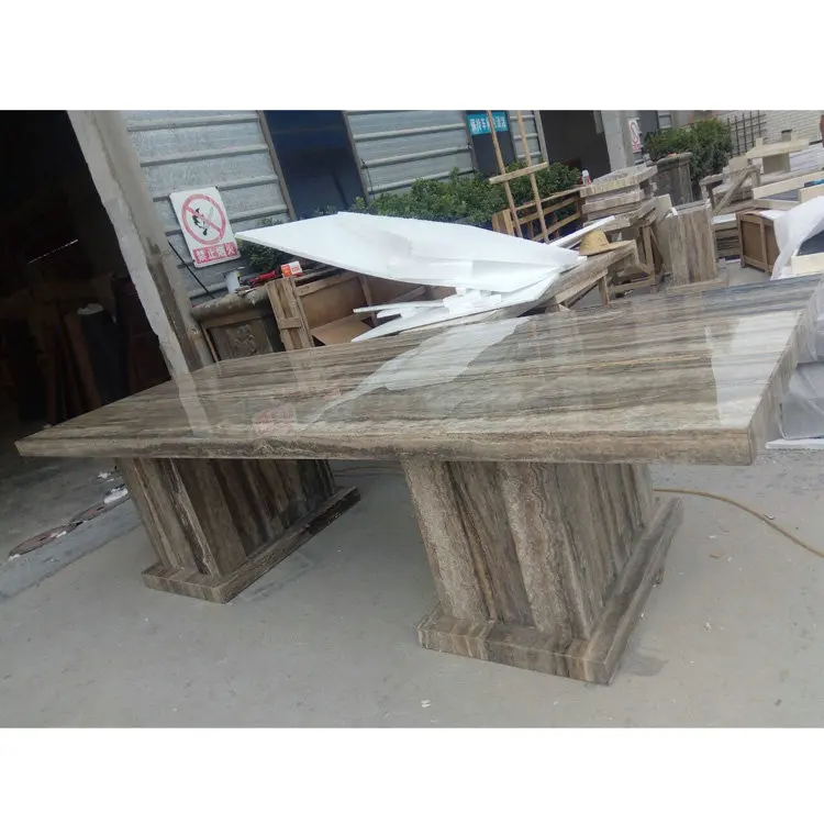 Customized Stone Eat Dining Table 6 Seater Honed sealed Marble Travertine Dining Tables