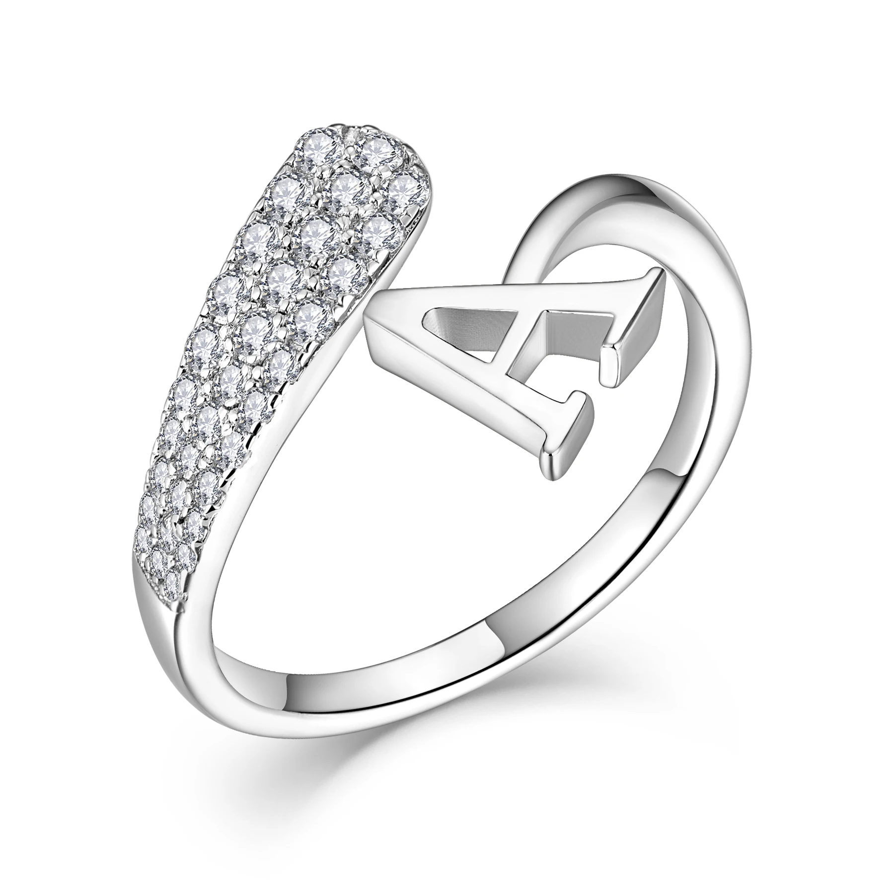 SC Women Men Arabic Gold Plated Open Adjustable Alphabet Design 925 Sterling Silver Custom Name Cz Letter Initial Rings
