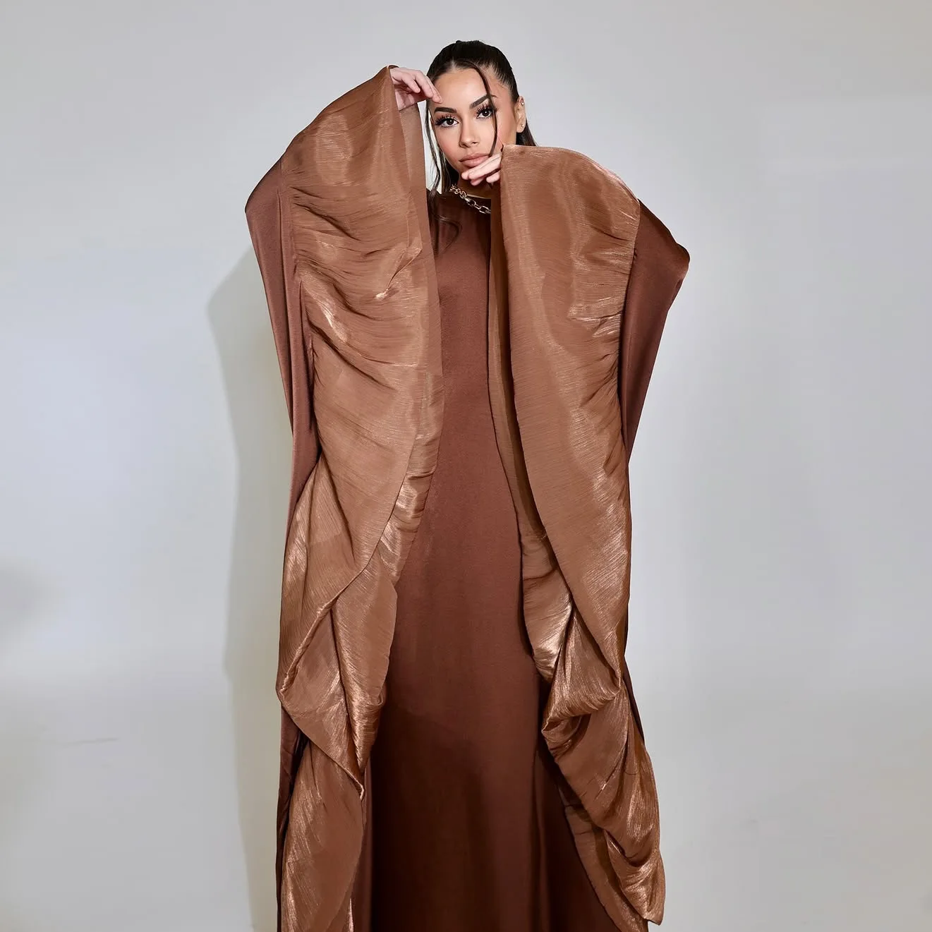 long autumn dress islam Luxury Elegant Autumn/Spring Eid Abaya Satin Muslim Women's Dresses New  Long Sleeve Modest Islamic Clothing Dubai Kaftan Floor