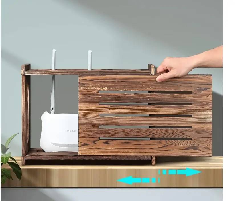 Wooden Router Shelf Wall Mount WiFi Router Storage Box Modem Cable Cover Organized Power Strip Cable Management Hider Rack