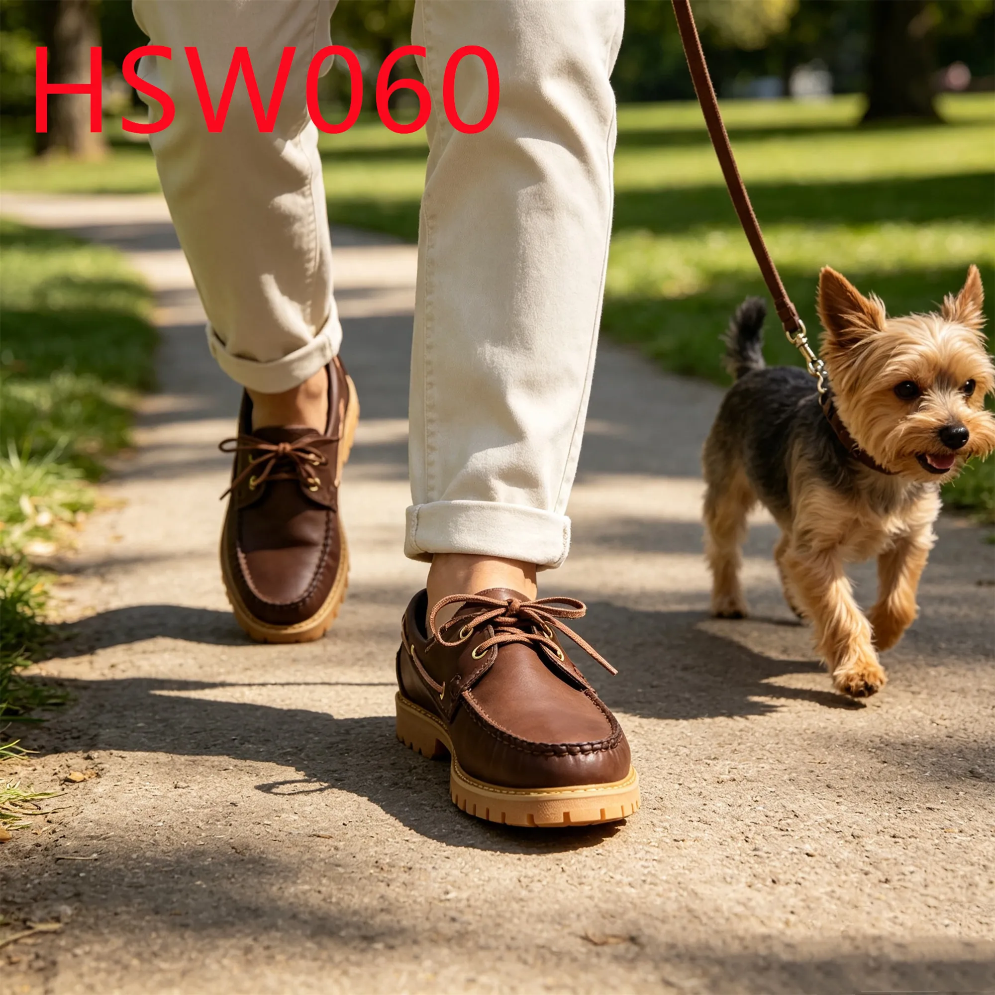 HY,Everyday Walking Thick Rubber Sole Hua Singh Moccasin Boat Shoes Black/brown/blue Loafer Shoes with Waxed Shoelace HSW060