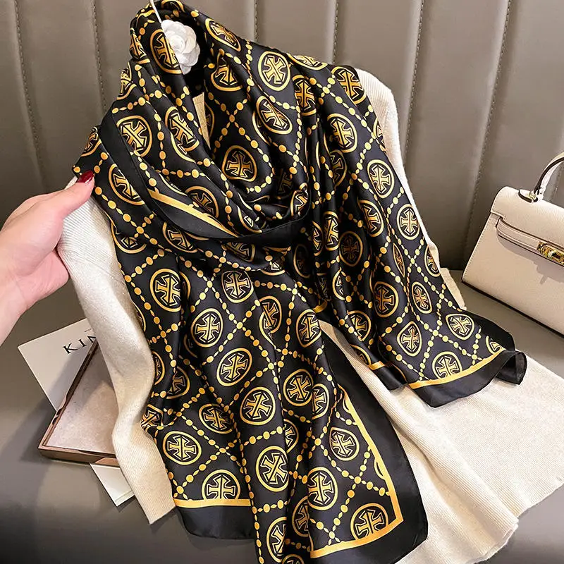 lv black/gold silk scarves for women