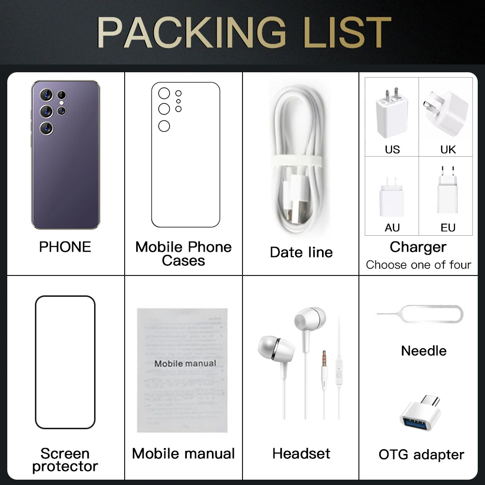 5G Unlocked mobile phone S25 Ultra with Dual SIM Card Face ID Original Unlock Android 10