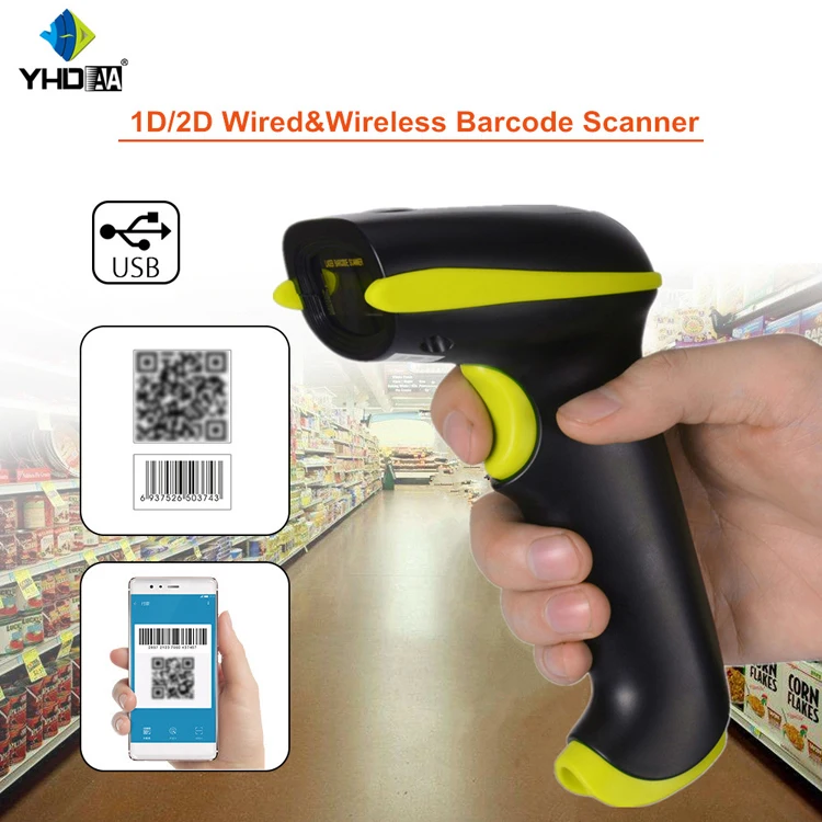 1D 2D Qr Barcode Scanner Usb Plug and Play Barcode Reader Bluetooth Wireless Scanner