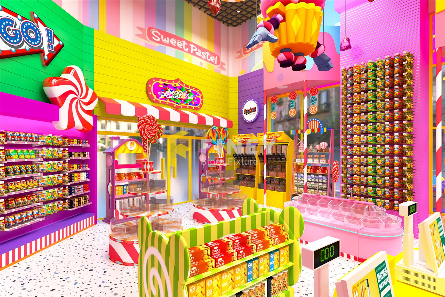 Retail Candy Store Interior Fixture Showroom Decoration Design Candy ...