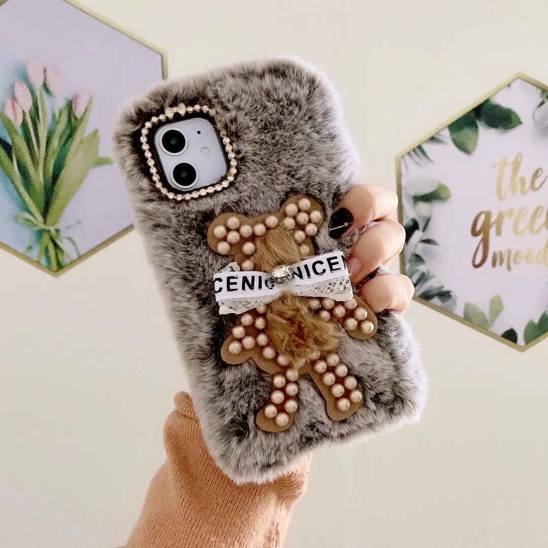 Cute Rabbit Bear Fur Plush Pearl Winter Fluffy Phone Case for IPhone12 12mini 12pro Max for Huawei for Xiaomi Mobile case Cover Cute Rabbit Bear Fur Plush Pearl Winter Fluffy Phone Case for IPhone12 12mini 12pro Max for Huawei for Xiaomi Mobile case Cover