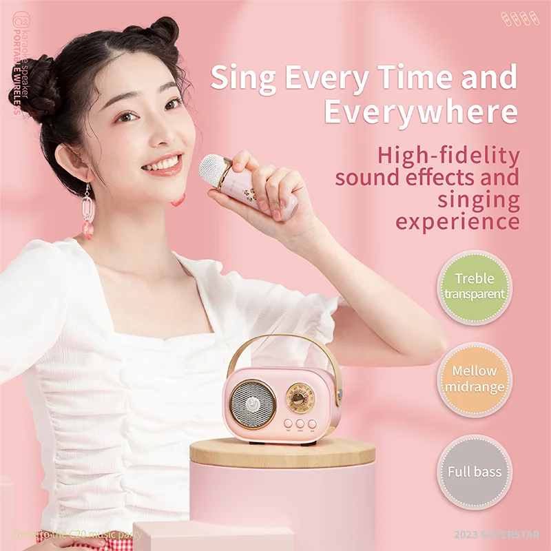 Fashion Mini Portable Retro bluetooth Speaker Custom Karaoke Wireless Speaker with Mic and bluetooth