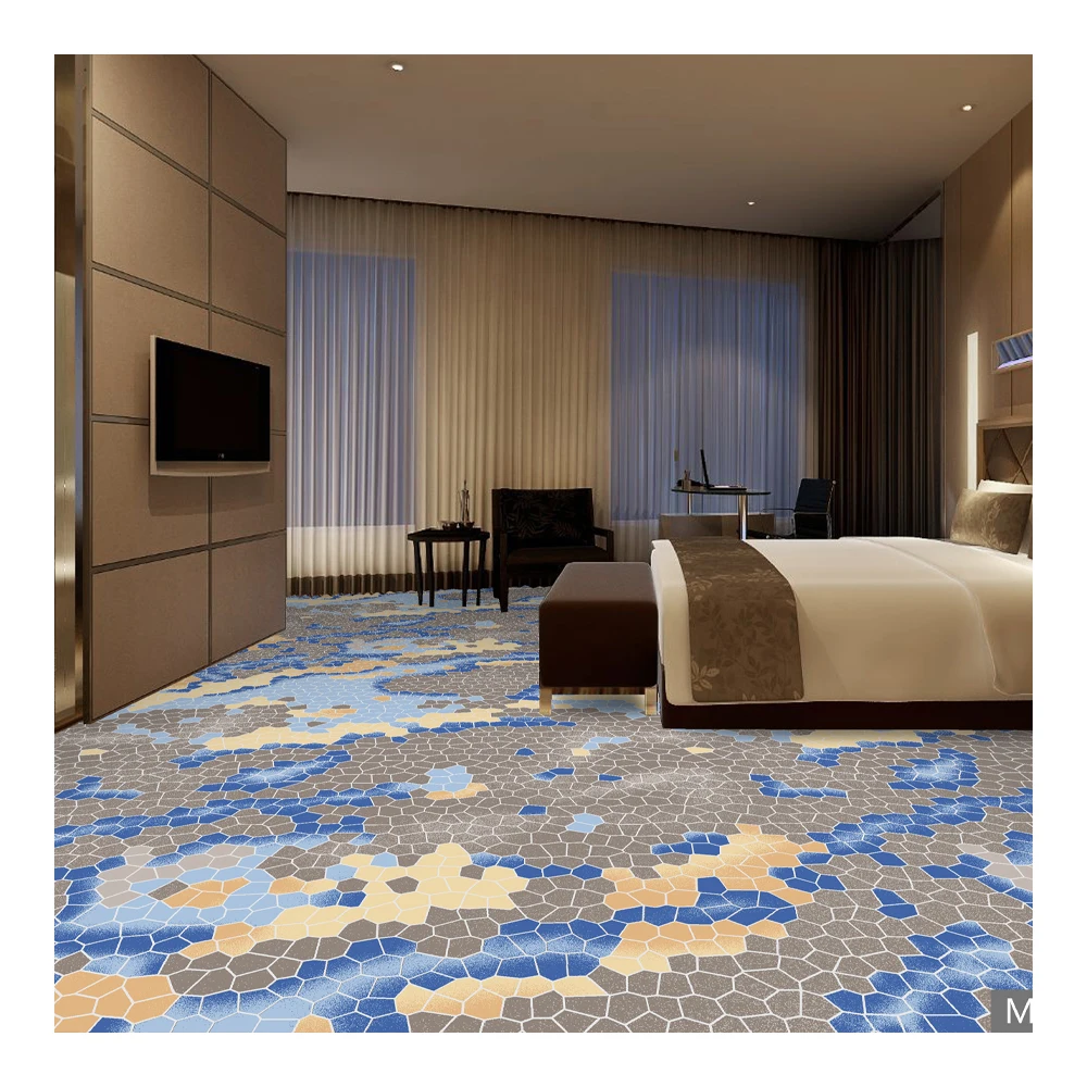 Custom Design Polyester Long Pile Stock Carpet Rolls Loop Cut Pile Printed Carpet Machine Made Durable Non Slip Hotel Karpet