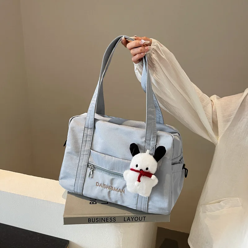 DICHOS Good Quality Promotional Nylon Women Tote Bag Large Capacity Travel Storage Bag Shoulder Bag with Cute Puppy Pendant