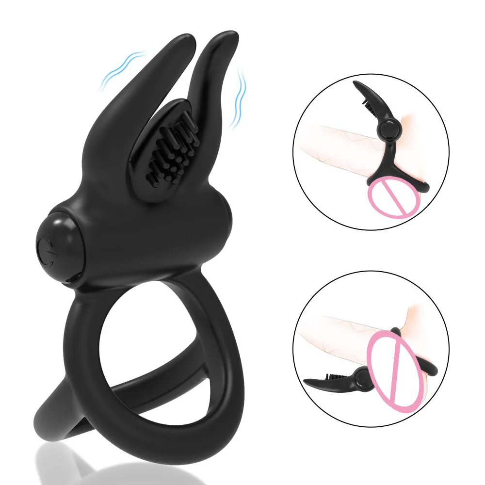 Vibrating Cock Ring with Bunny Ears Silicone Penis Ring Couple Vibrator Sex  Toys for Men Couples