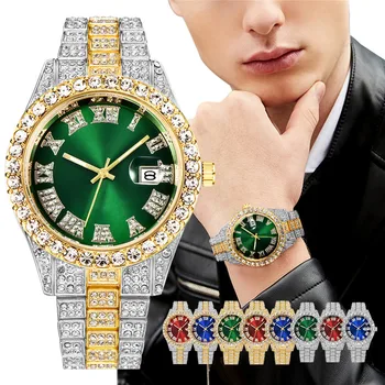 New Steel Band Quartz Watch Gift for mens Hip Hop Business Calendar Full Diamond Watch Men's Manufacturers
