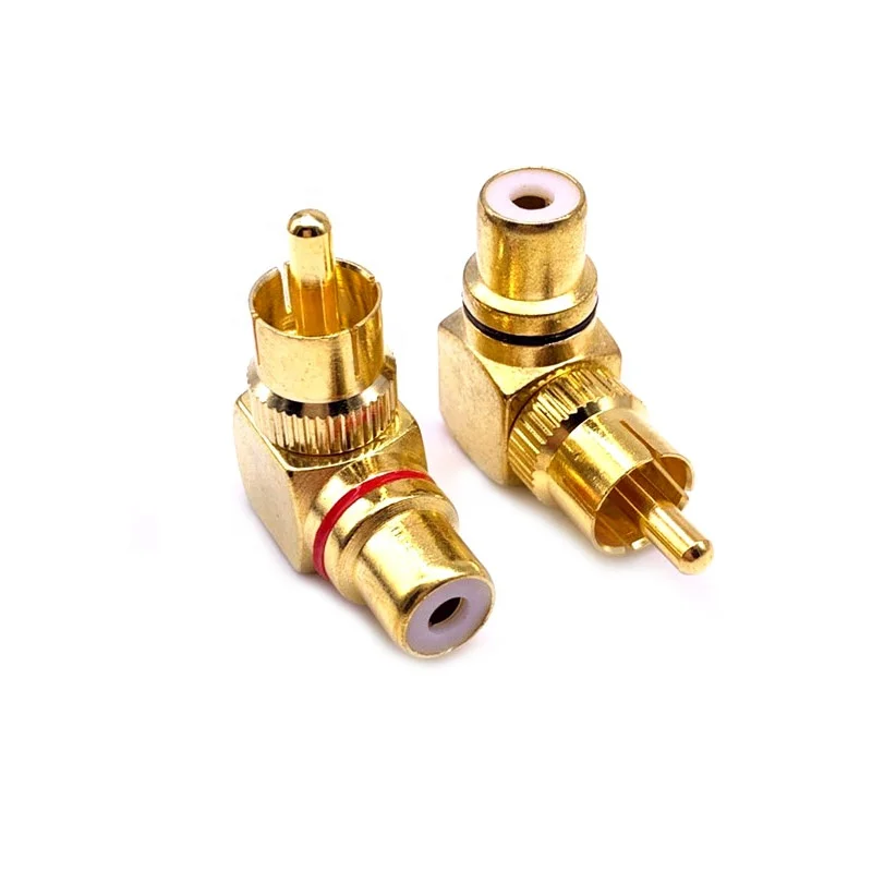 RCA Right Angle Male to Female Gold-Plated Brass Banana Connector 90 Degree AV Audio Adapters Cable Plug Butt Cap