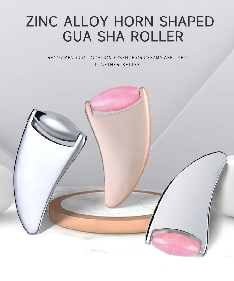 Jade Roller And Gua Sha 2 In 1 Massager Custom Logo Stainless Steel Metal Guasha Tools Rose