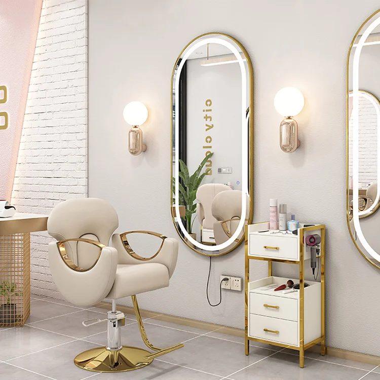 Золотые Зеркала для парикмахерской, стационарная мебель, парикмахерские кресла, Парикмахерское зеркало для оборудования салона красоты
