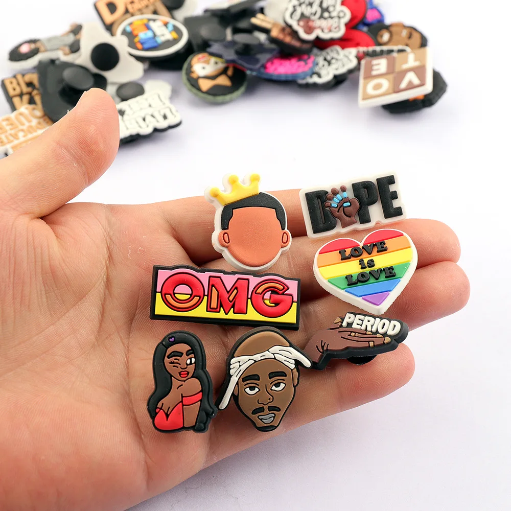 BUSY GIRL AL5432 Black lives matter clogs shoes charms clog shoe charms cheap designer pvc shoe charm