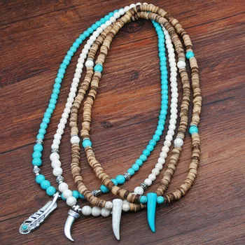Retro Horn Pendant Coconut Shell Indian Beaded Jewellery Men's Neck Chain Jewelry
