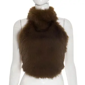 Dropshipping 2026 Fall Winter New Design Party Fashion Crop Top Women Tank Tops Fur Plush Vest