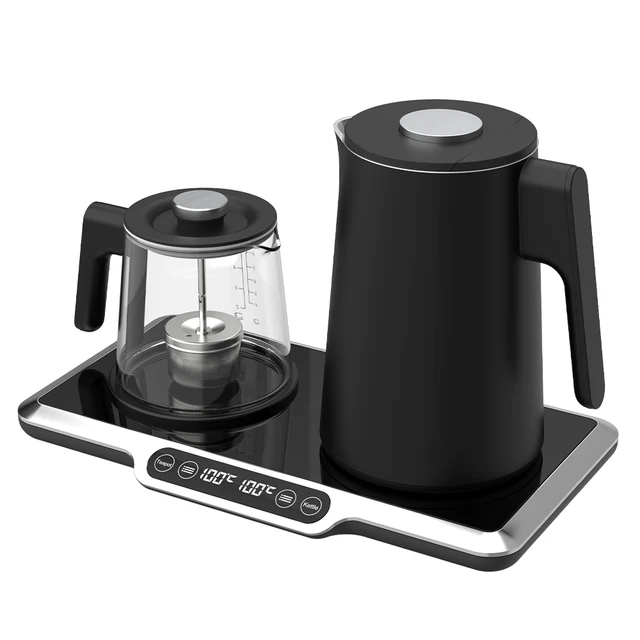 Hotsy Korean 2 In 1 2.7L Black Water Tray Double-Layer Glass Electric Kettle With Teapot Set