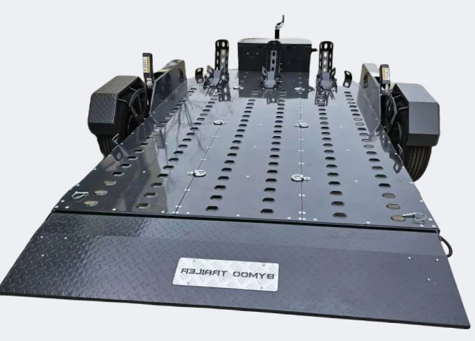 Self  Tipping Remote Control Loading Ramp Ribbed Steel Floor Small Motorbike Trailer