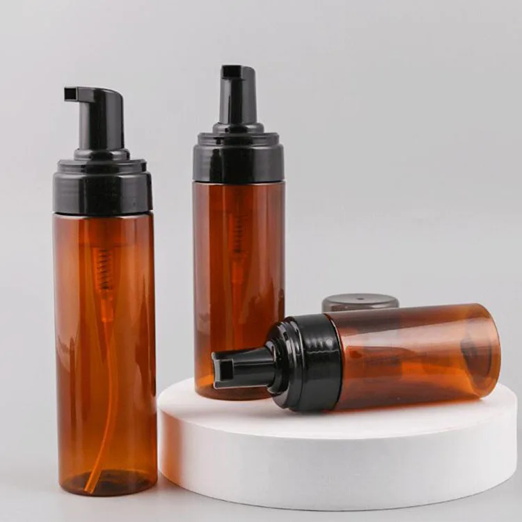 100ml 120ml 150ml 200ml Cute PET Plastic Airless Foam Container Amber Foamer Bottle with Black Pump