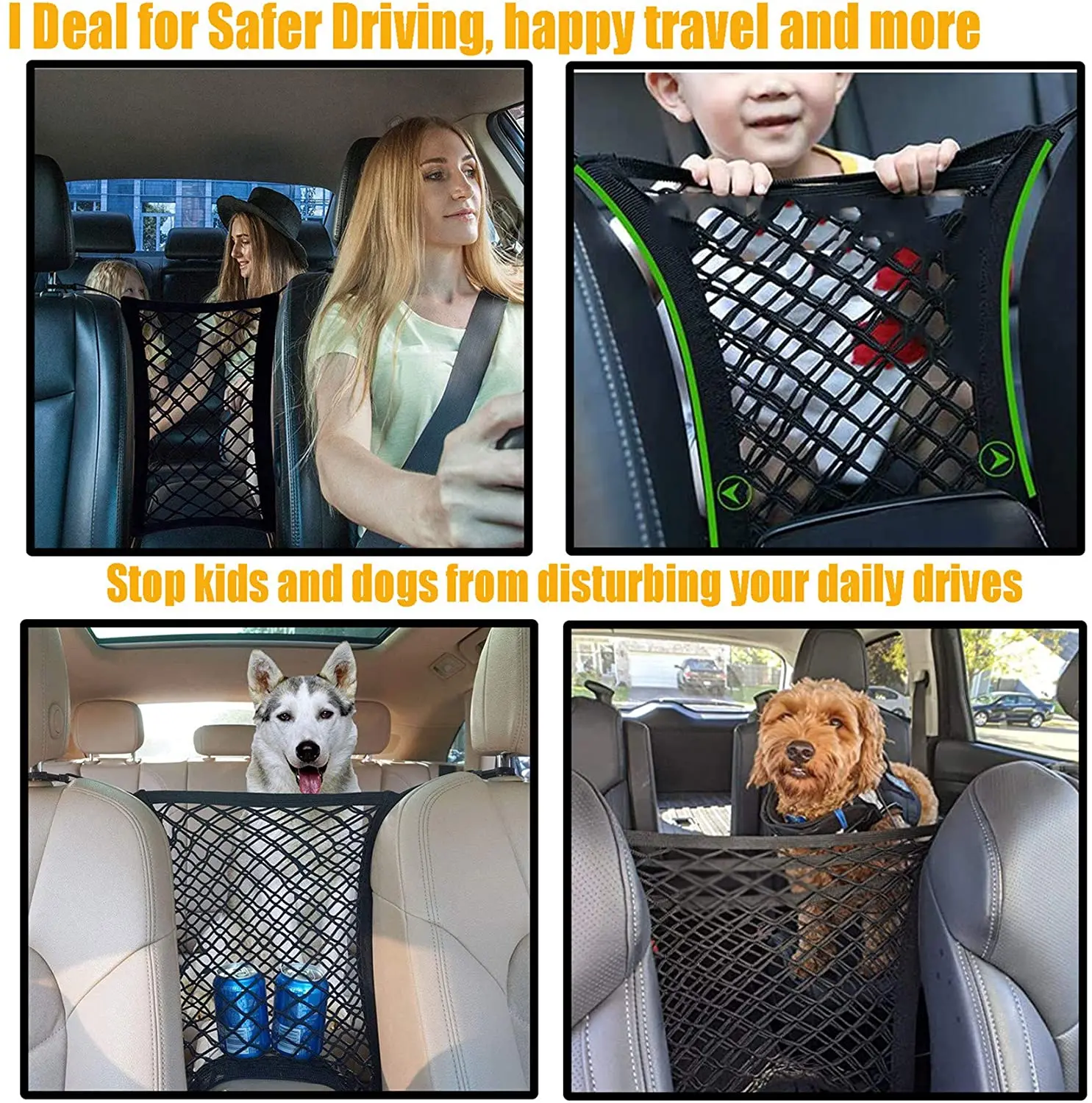 Pet Barrier Dog Car Net Barrier With Auto Safety Mesh Organizer Baby