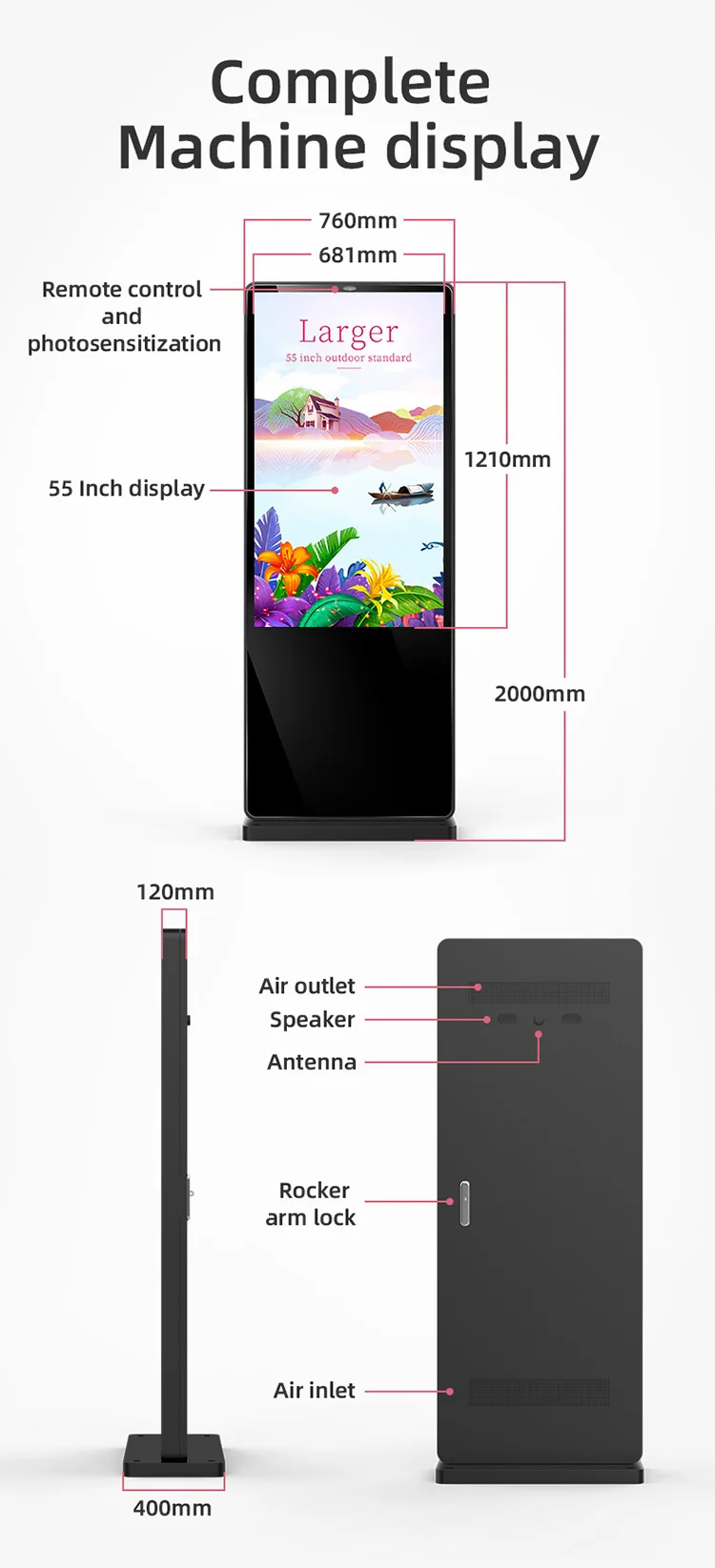 55 Inch Outdoor Digital Signage Kiosk - Android LCD Touch Screen