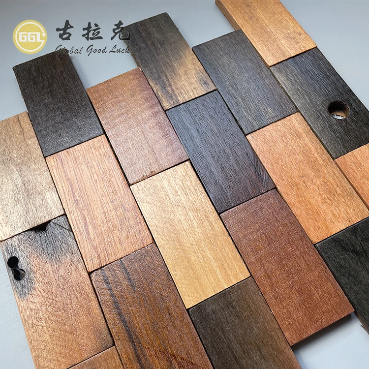 Wood Wall Mosaic tile Customized Design Panel Planks Wooden Mosaics details