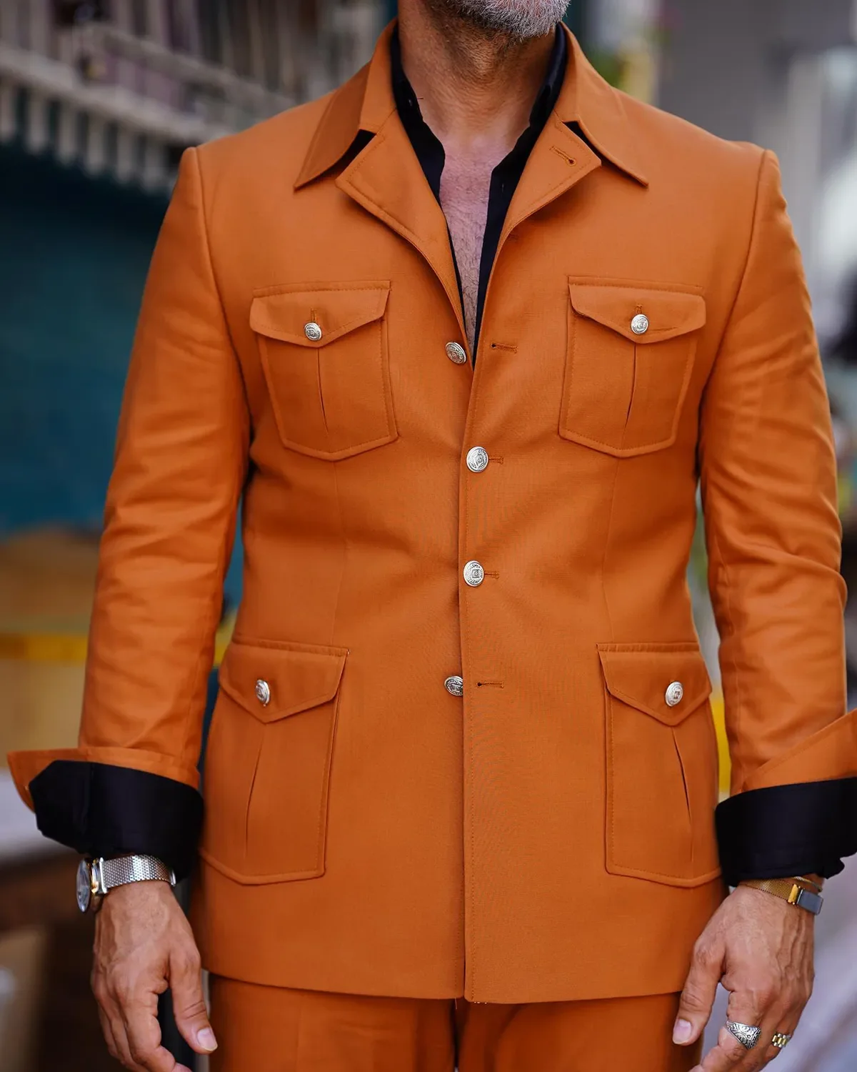 Tailor Made Casual Men Suits Orange 2 Pieces Set Turn Down Collar