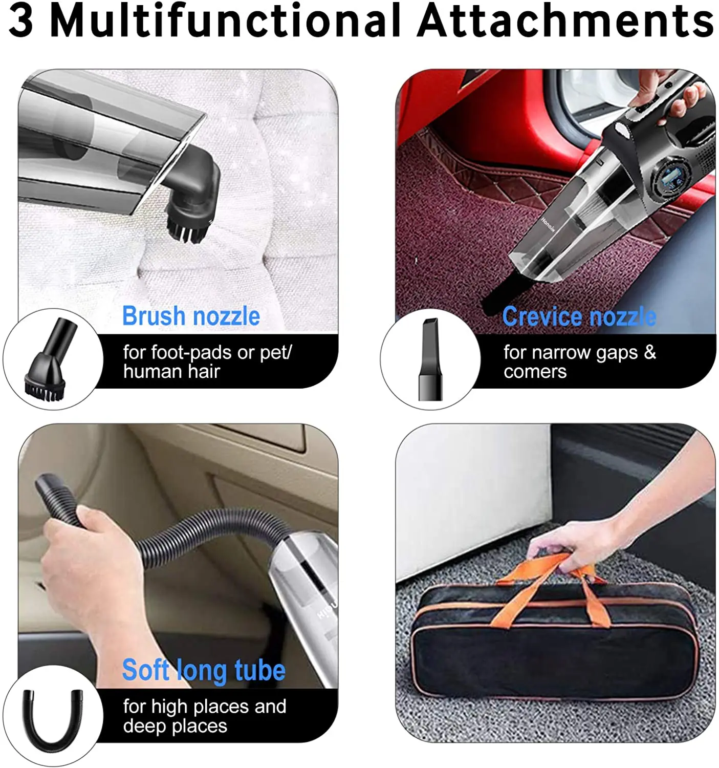 Wireless/wired Portable 120w 6000pa Powerful Multifunction 4 In 1 Car