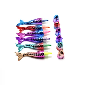 New Design Korea Ins Mermaid Neutral rainbow Fish Shape Plastic Gel Ink Pen Highlighter Pen