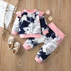 fashion Toddler Girl Clothes Tracksuits Kids Baby floral Hooded Sweatshirt Floral pants 2Pcs Fall baby Girl Outfits